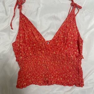 Pink floral tie strap tank top